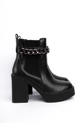 Botines negros tacón ancho x cadena