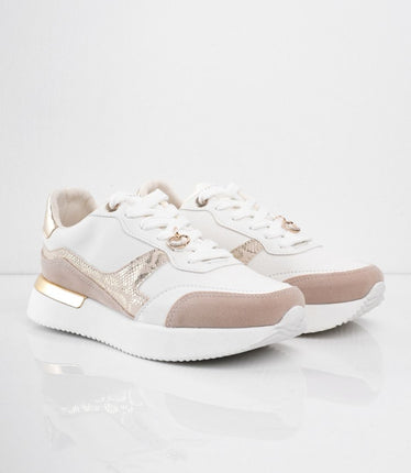 Tenis blancos con print y puntera beige