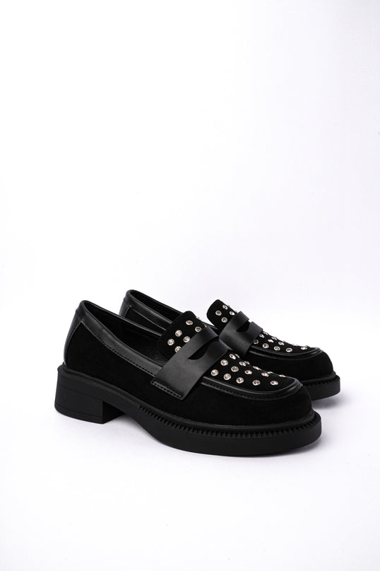 Mocasines negros x apliques plata