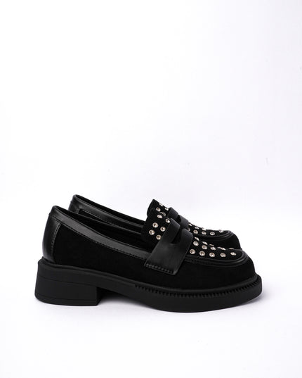 Mocasines negros x apliques plata