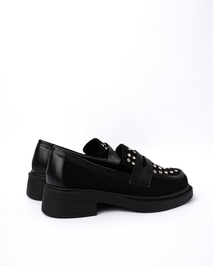 Mocasines negros x apliques plata