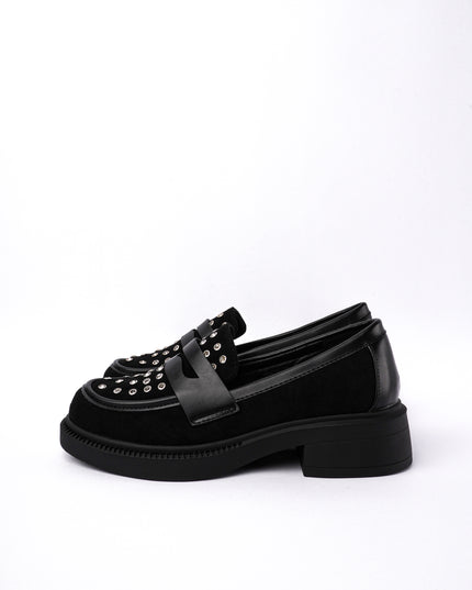 Mocasines negros x apliques plata