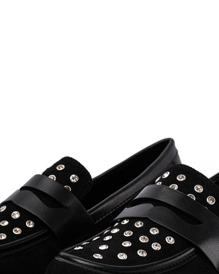 Mocasines negros x apliques plata