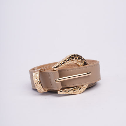Cinturón beige con hebilla texturizada redonda