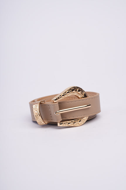 Cinturón beige con hebilla texturizada redonda