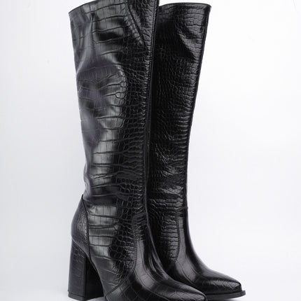 Botas largas negras textura cocodrilo