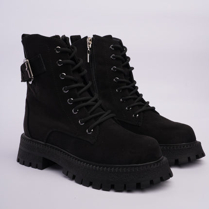 Botas combat negras con cordones y cremallera lateral