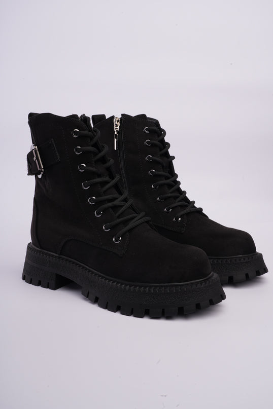 Botas combat negras con cordones y cremallera lateral