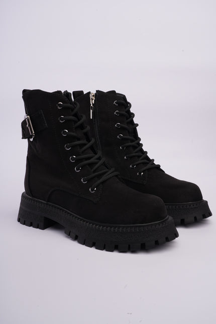 Botas combat negras con cordones y cremallera lateral