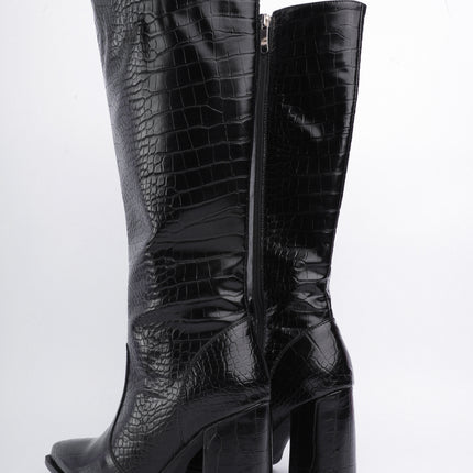 Botas largas negras textura cocodrilo