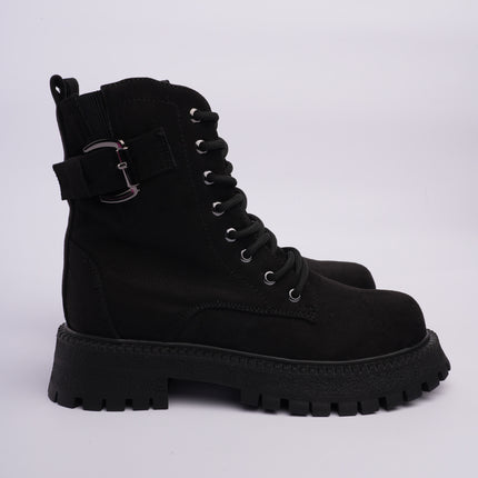Botas combat negras con cordones y cremallera lateral