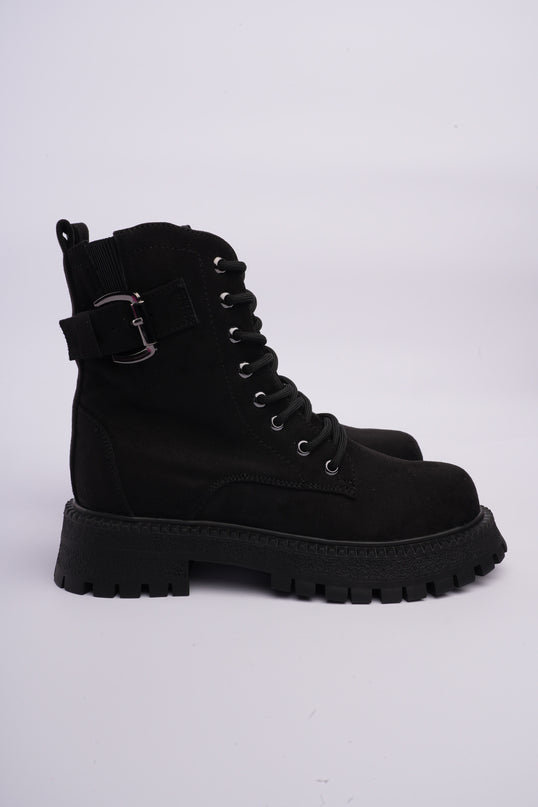 Botas combat negras con cordones y cremallera lateral