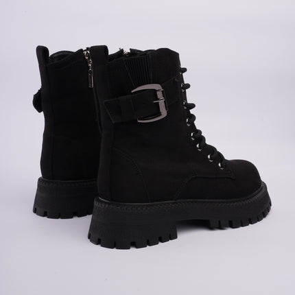 Botas combat negras con cordones y cremallera lateral