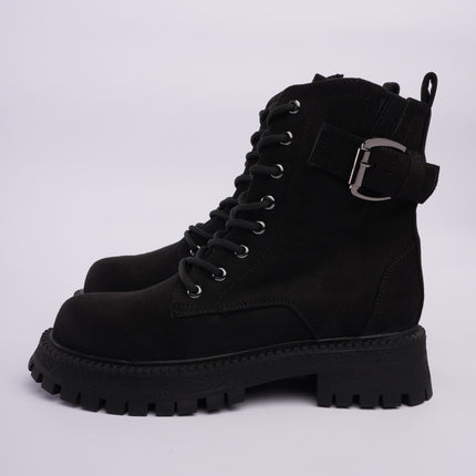 Botas combat negras con cordones y cremallera lateral