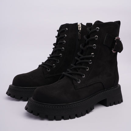 Botas combat negras con cordones y cremallera lateral