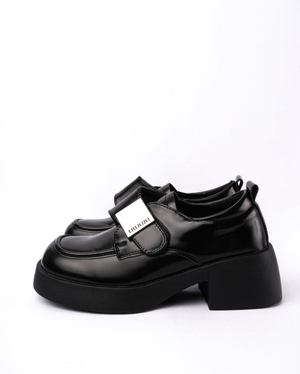 Mocasines negros x hebilla plata