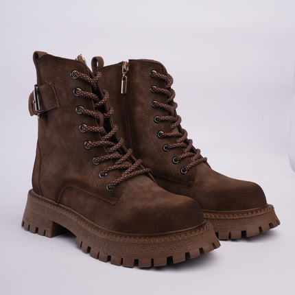 Botas combat café con cordones y cremallera lateral