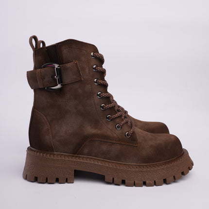 Botas combat café con cordones y cremallera lateral