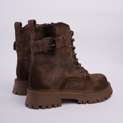 Botas combat café con cordones y cremallera lateral