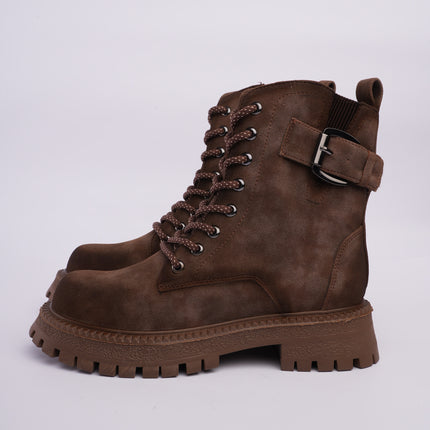 Botas combat café con cordones y cremallera lateral