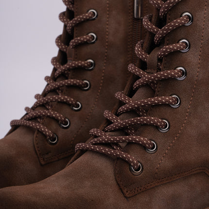 Botas combat café con cordones y cremallera lateral