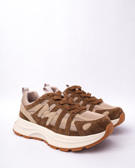 Tenis líneas café x kaki