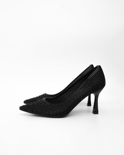 TACÓN TRANSPARENTE NEGRO APLIQUES PLATEADOS