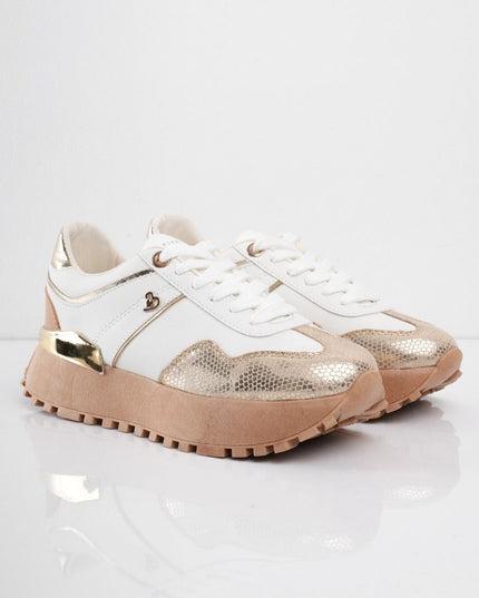 Tenis blancos con dorado y plataforma