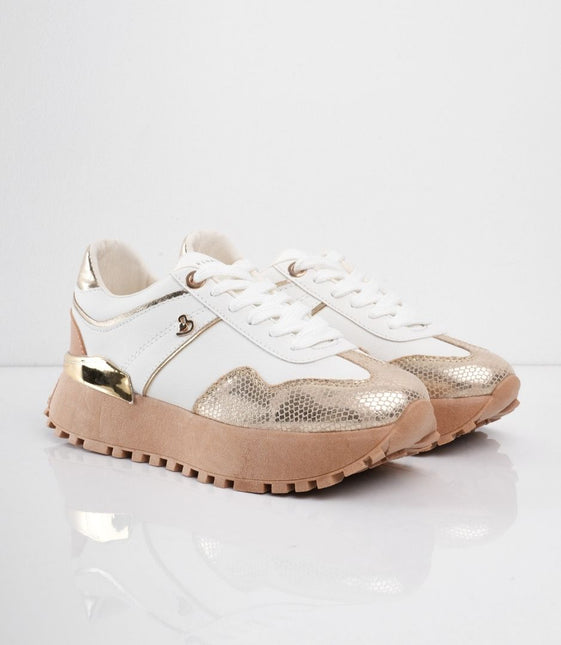 Tenis blancos con dorado y plataforma