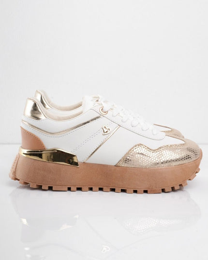 Tenis blancos con dorado y plataforma