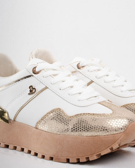 Tenis blancos con dorado y plataforma