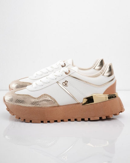 Tenis blancos con dorado y plataforma