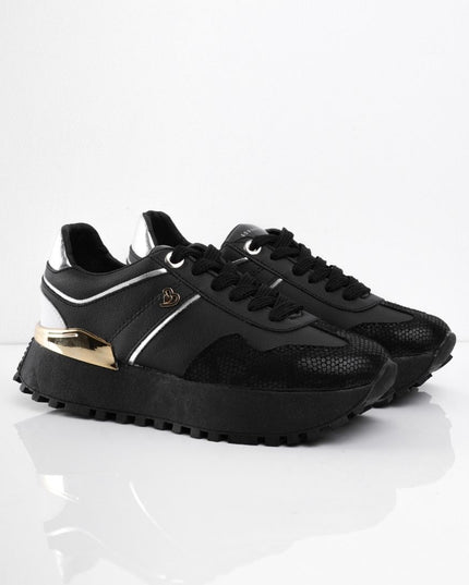 Tenis negros con dorado y plataforma