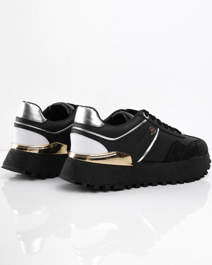 Tenis negros con dorado y plataforma