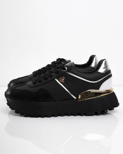 Tenis negros con dorado y plataforma