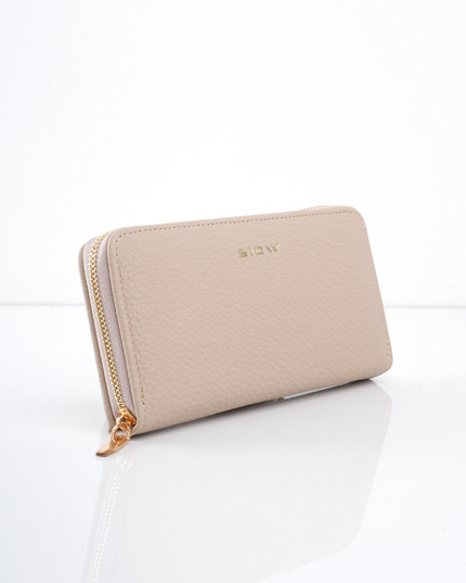 Billetera grande beige con cremallera