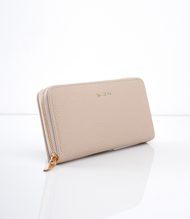 Billetera grande beige con cremallera