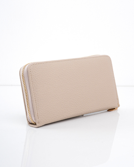 Billetera grande beige con cremallera