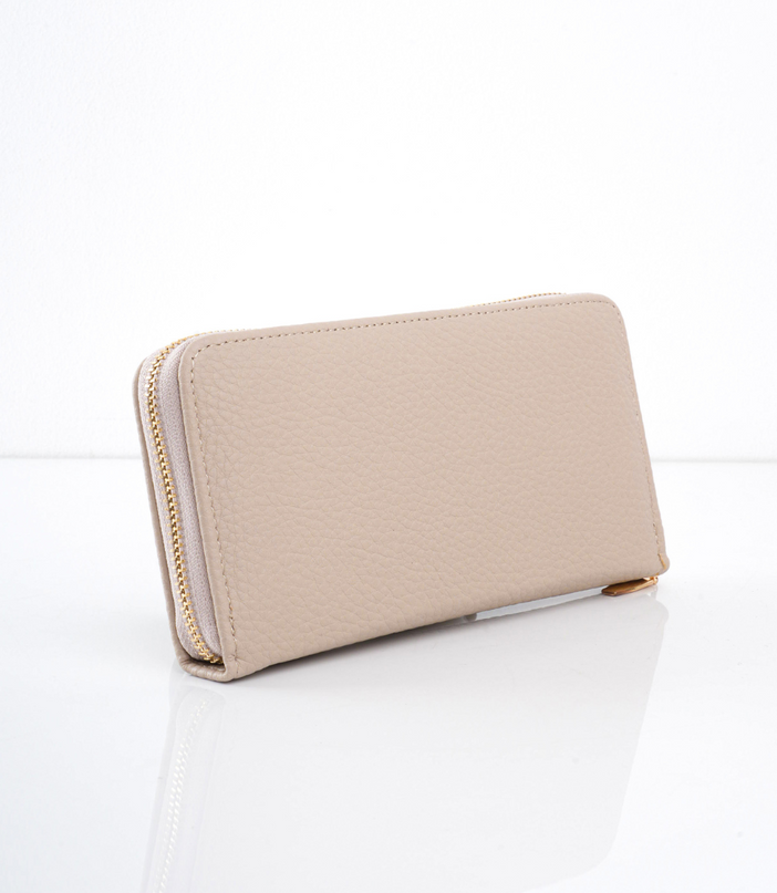 Billetera grande beige con cremallera
