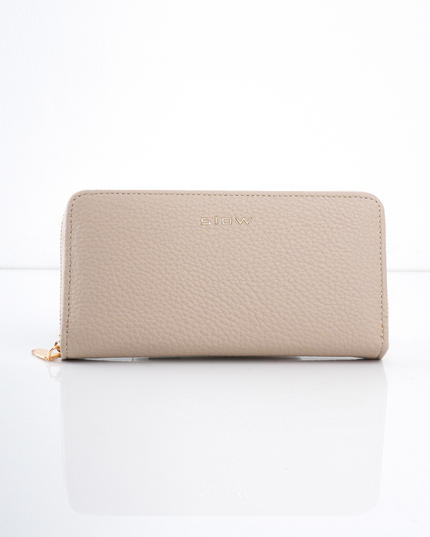 Billetera grande beige con cremallera