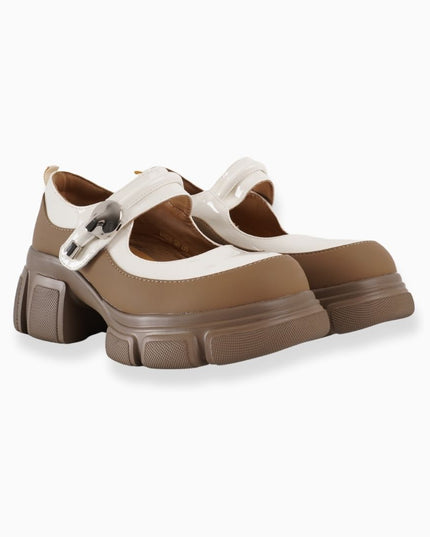 Mocasines de correa beige con café