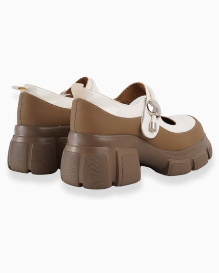 Mocasines de correa beige con café