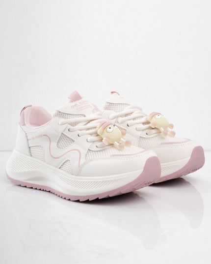Tenis plataforma blancos con rosa y accesorios