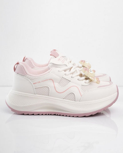 Tenis plataforma blancos con rosa y accesorios