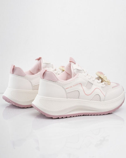 Tenis plataforma blancos con rosa y accesorios