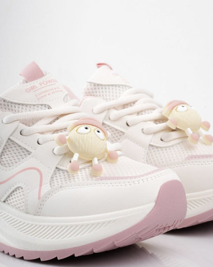 Tenis plataforma blancos con rosa y accesorios