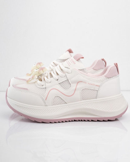 Tenis plataforma blancos con rosa y accesorios