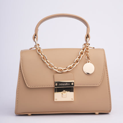 Bolso pequeño elegante beige con detalles dorados