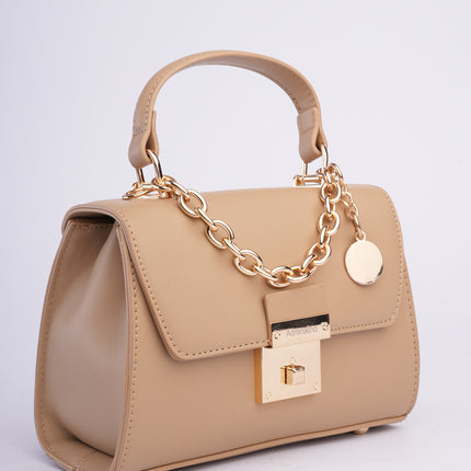Bolso pequeño elegante beige con detalles dorados