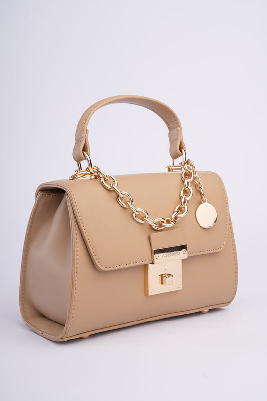 Bolso pequeño elegante beige con detalles dorados